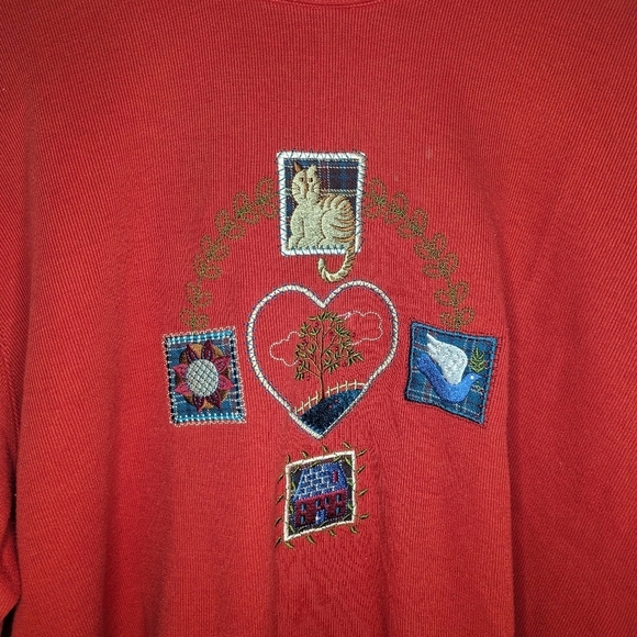 Vintage Alfred dunner heart cat bird Dove cottage Grandma sweater size 3x - Picture 2 of 6